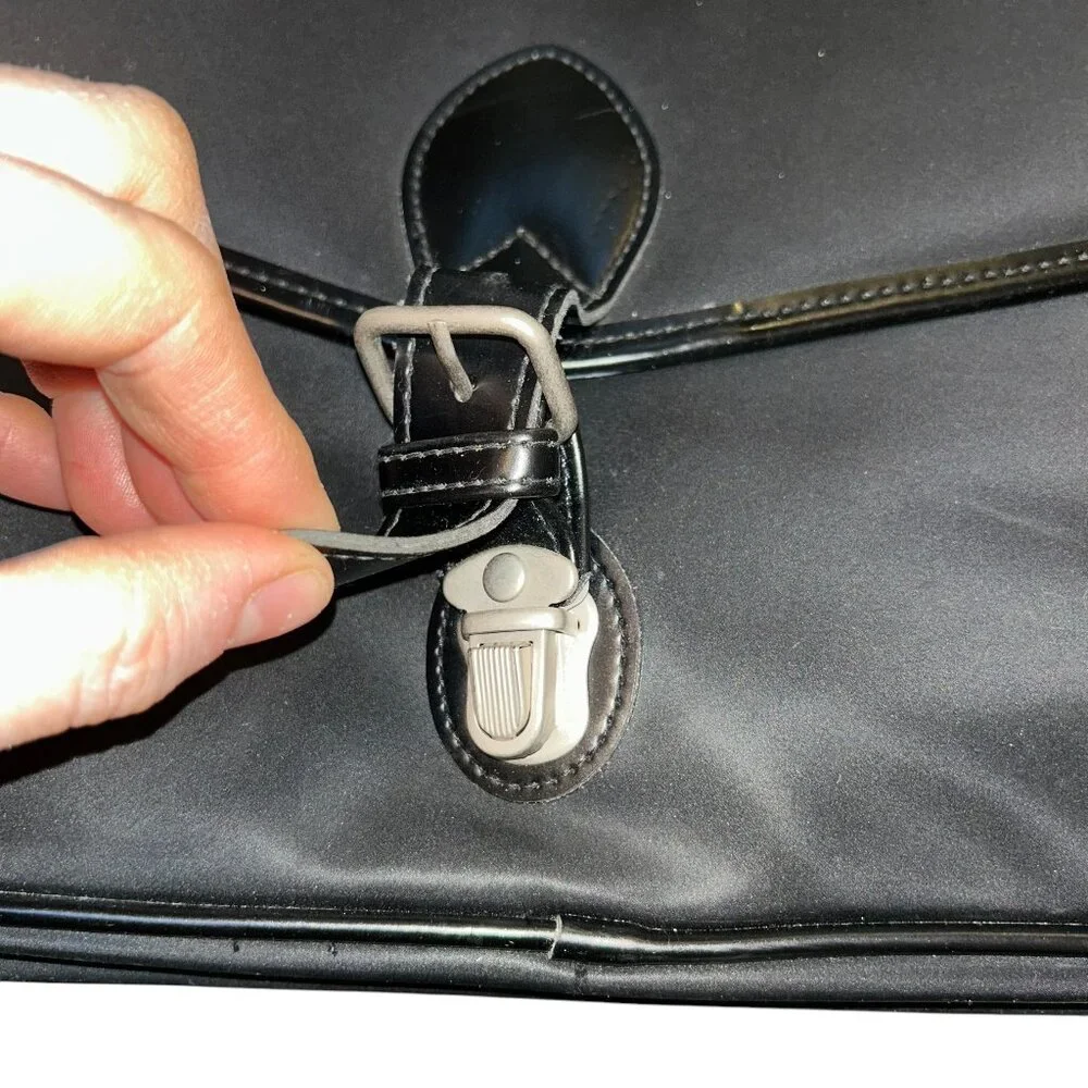 dunhill black leather trim nylon top handle briefcase bag